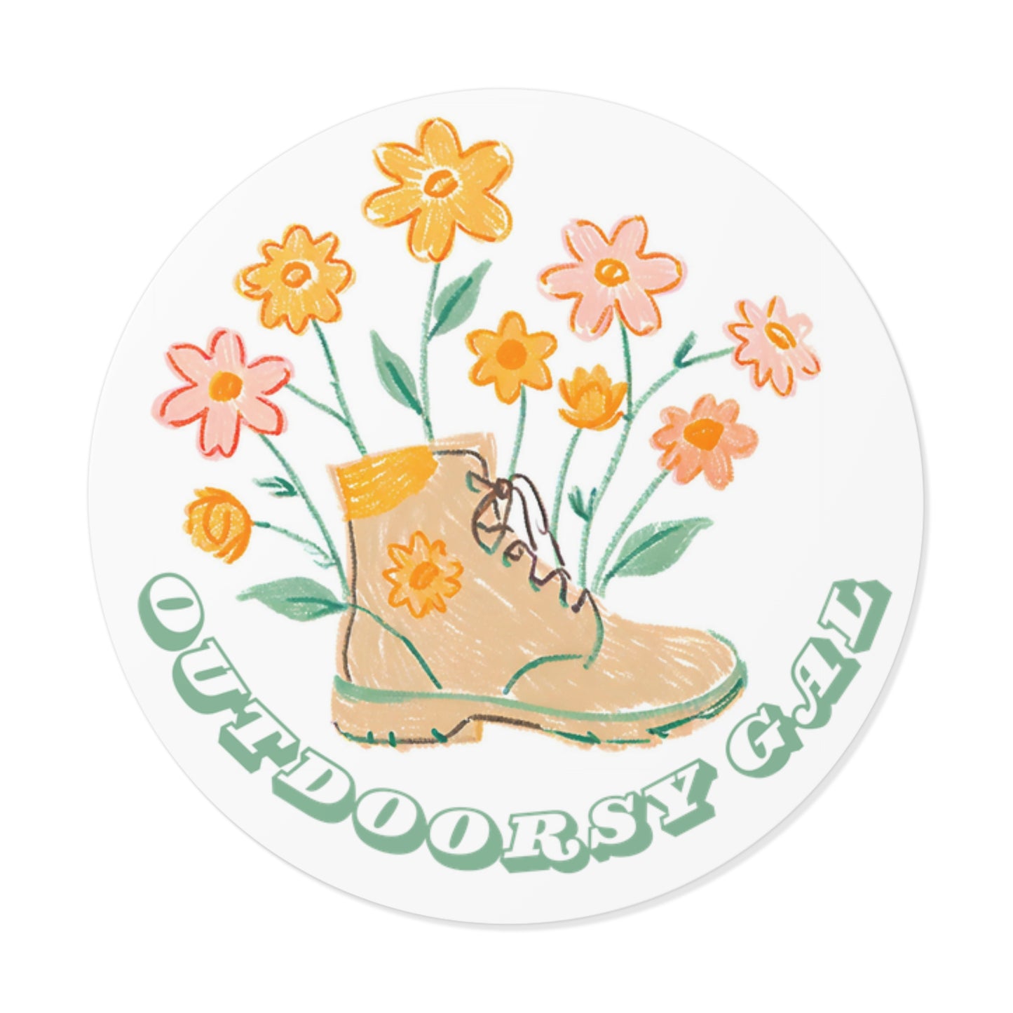 Outdoorsy Gal Flowers Hiking Boot Sticker