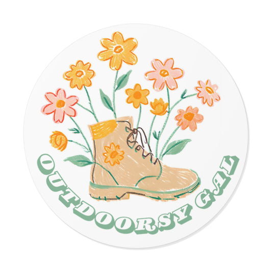 Outdoorsy Gal Flowers Hiking Boot Sticker